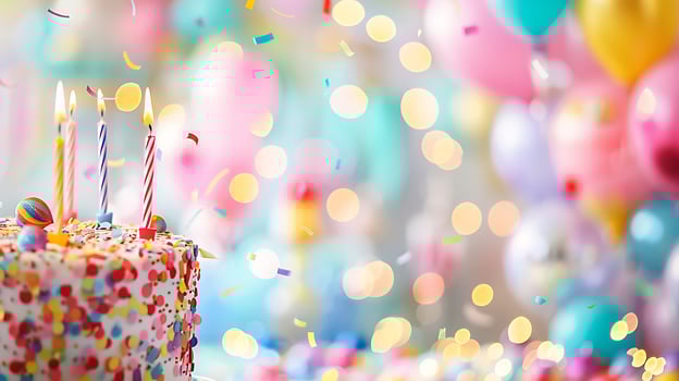 Celebrate the Moment Festive Birthday Cake with Candles and Confetti. photo
