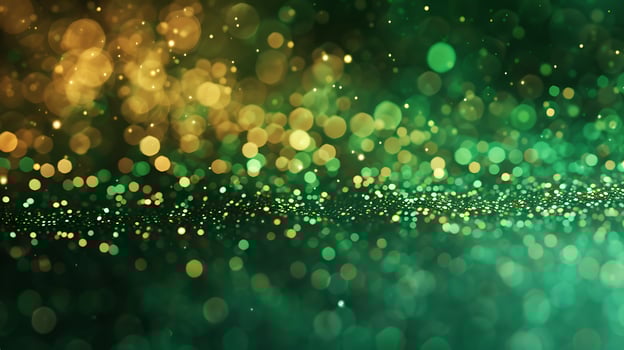 Golden Green Glow Bokeh Lights Abstract Background Texture. photo