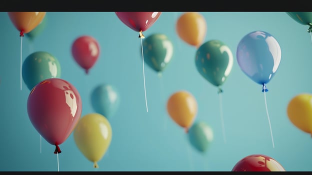 Colorful Balloons Floating Upward in a Dreamy Sky Background. photo