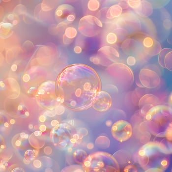 Ethereal Bubbles Floating in a Dreamy, Soft Focus Light Show. photo