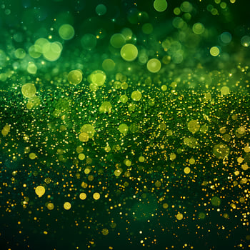 Magical Golden Green Bokeh Sparkle Effect Background Display. photo