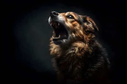 A dog is roaring in the dark photo
