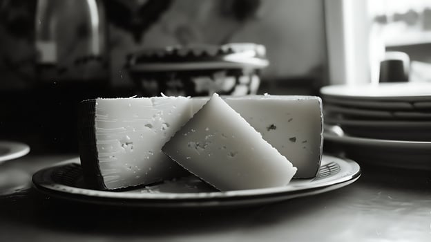 Rustic Cheese Platter Artfully Arranged, Black and White Style. photo