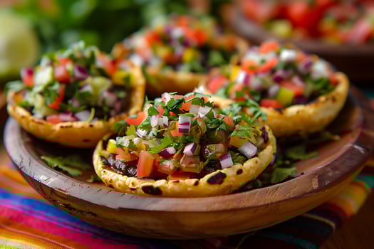 Freshly Made Tostadas Bursting with Vibrant Pico de Gallo Topping. photo