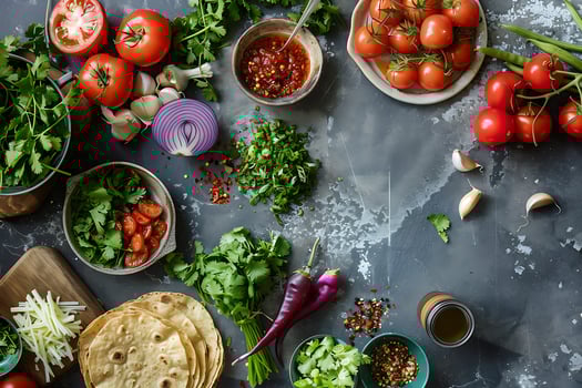 Fresh Ingredients for Delicious Tacos and Salsa Preparation. photo