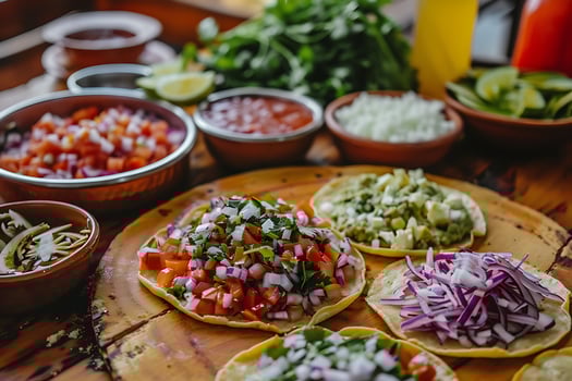 Freshly Prepared Tacos Ready to Be Enjoyed with Toppings. photo