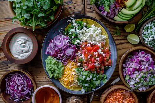 Delicious Mexican Fiesta Fresh Ingredients for Tacos and Guacamole. photo
