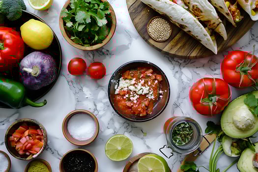Fresh Tacos and Vibrant Ingredients Ready for a Delicious Meal. photo