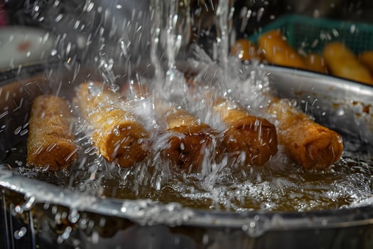 Golden Spring Rolls Sizzling Hot in Bubbling Oil photo