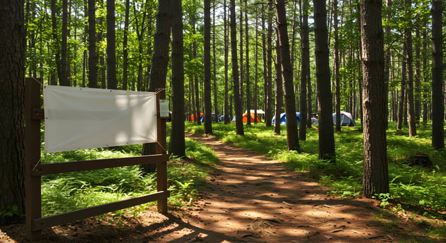 Blank White Banner at Forest Campground Trail Entrance photo