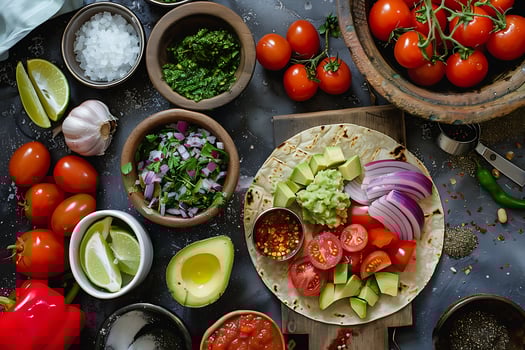 Fresh Ingredients for Making Delicious Tacos and Guacamole. photo