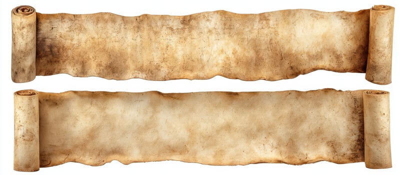 The aged parchment scrolls on a textured background for creative designs. photo