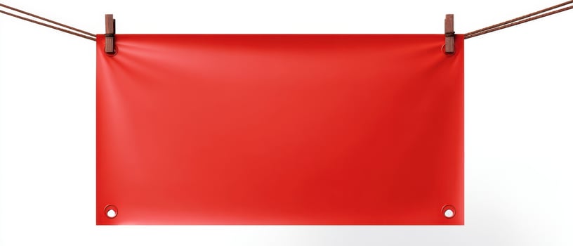 The Red Banner Hanging on String for Promotional Display and Advertising photo