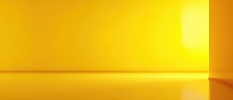 The minimalistic yellow interior with reflections and warm lighting. photo