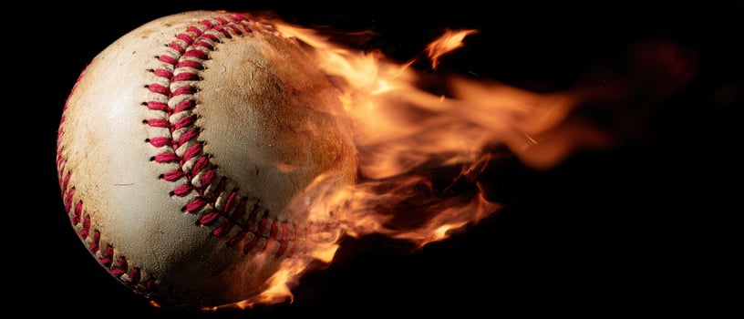 The baseball flying through the air engulfed in flames showcasing dynamic motion. photo