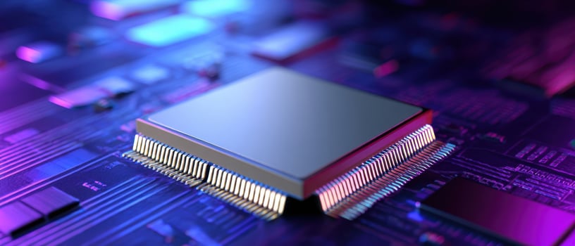 The Microchip Surrounded by Modern Circuitry in Vibrant Colors photo