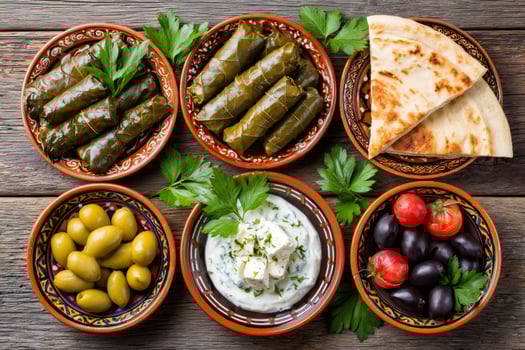 Traditional greek mezze platter offering a variety of delicious appetizers, creating a vibrant culinary experience photo