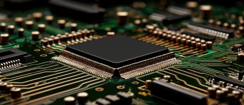 The intricate design of a microprocessor on a circuit board. photo