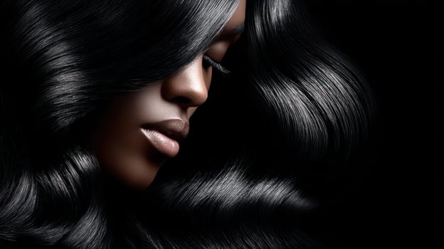 black hair, close-up with natural glowing lips photo