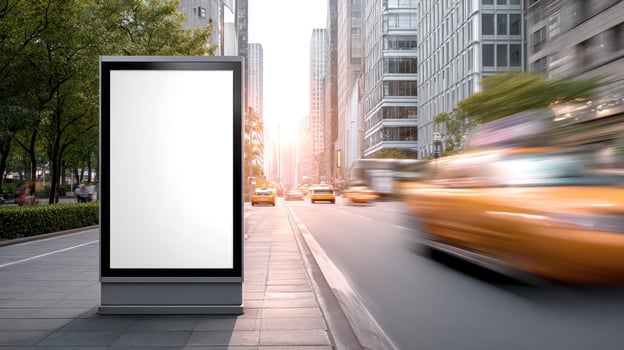 Billboard Advertisement Display on European City Street in Autumn photo