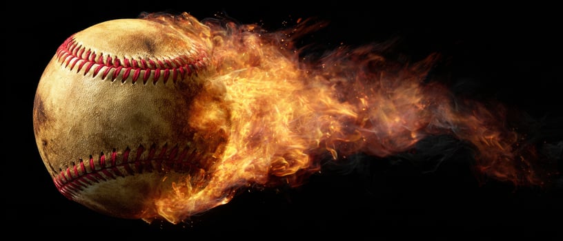 The baseball engulfed in flames showcasing incredible speed and energy. photo