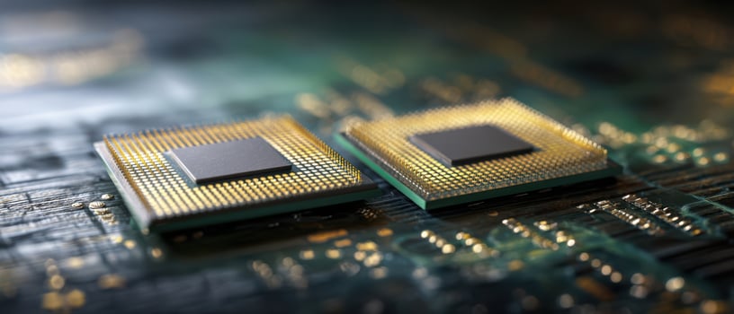 The detailed view of two high-performance microprocessors on a circuit board. photo