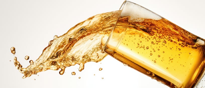 The refreshing splash of beer pouring from an overturned glass photo