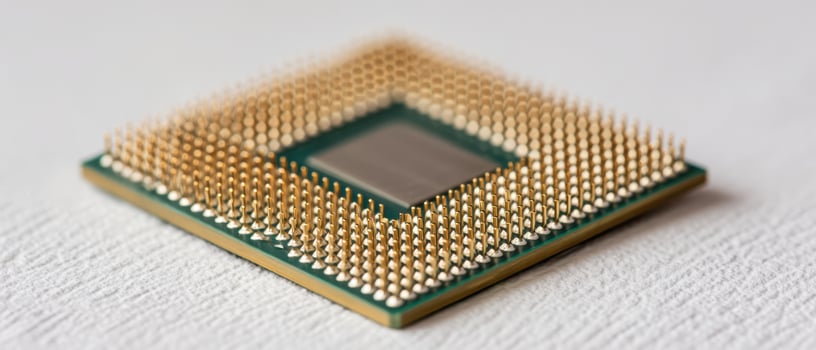 The intricate design of a modern microprocessor showcasing advanced technology and engineering. photo