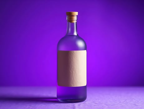 A bottle of purple liquid sitting on a purple background photo