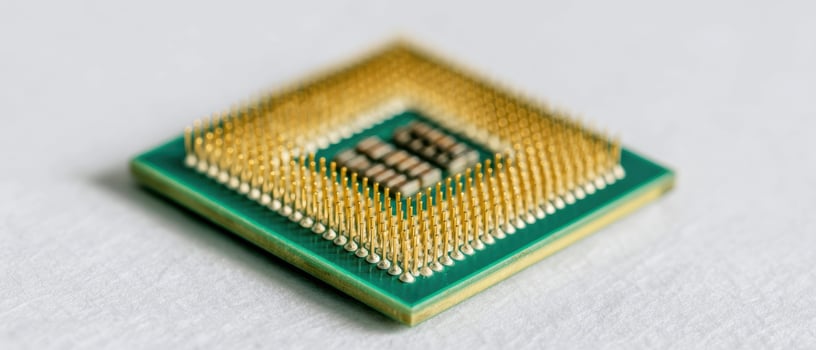 The intricate design of a modern microchip showcasing advanced technology. photo