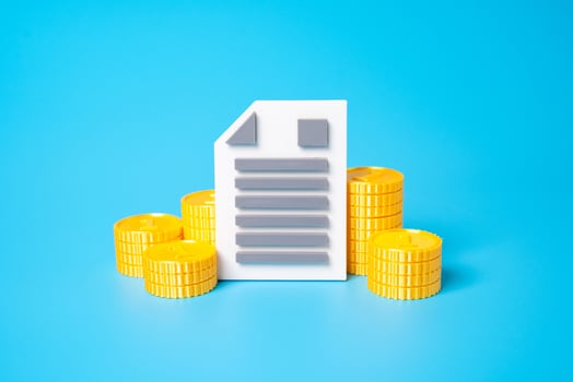 Annual report. New annual budget. Securities and stock. Dividend distributions, stock market holdings, asset management documentation photo