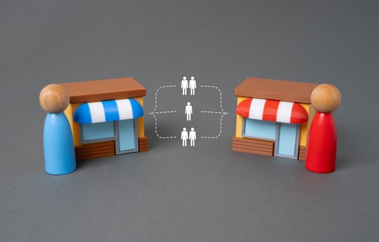 Business competitors compete for the loyalty of clients and customers. Brand reputation. Customer retention. Service quality. Market share goals. Loyalty programs photo