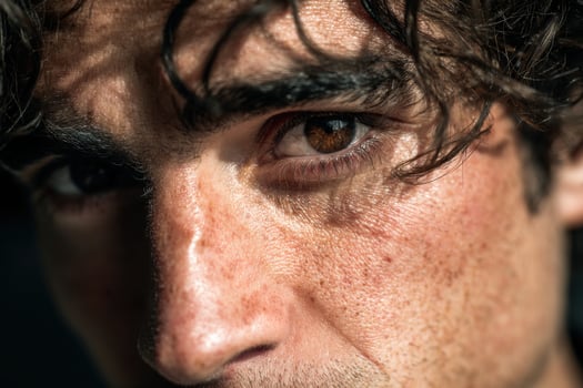 A close up of a man with curly hair photo