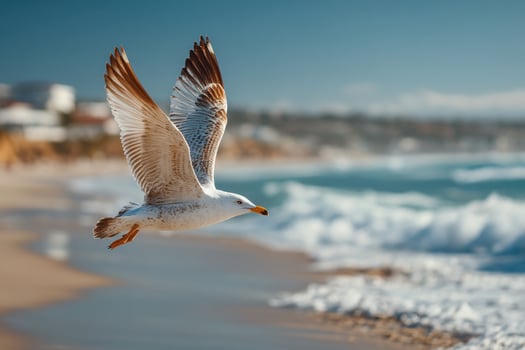 A seagull flying over the ocean photo