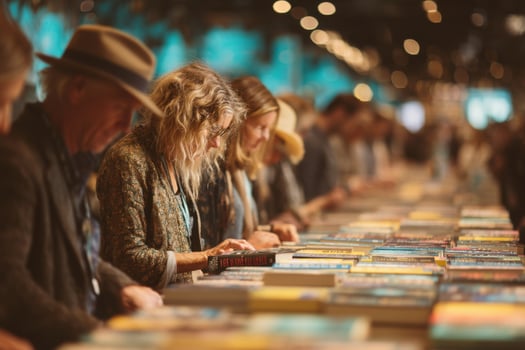 People are looking at books at a book fair photo