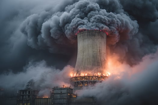 A large cooling tower with smoke coming out of it photo