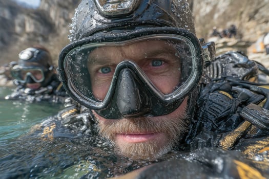 A man in a scuba suit and goggles photo