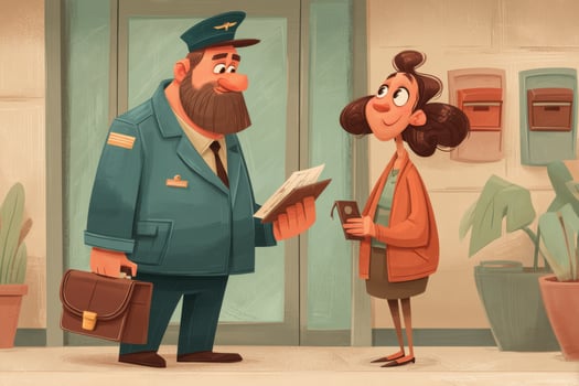 A cartoon man and woman standing in front of a door photo