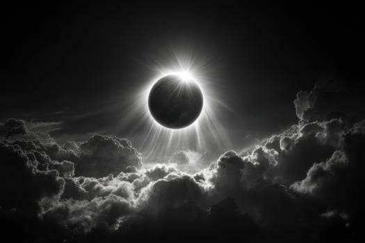 Black and white photo of the sun in the sky