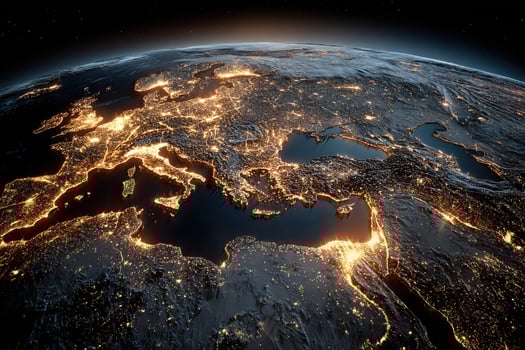 The earth at night with lights from europe and the middle east photo