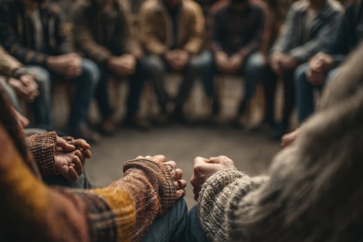 A group of people sitting in a circle photo