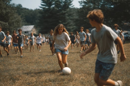 A group of people playing soccer on a field photo