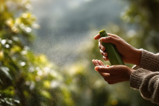 A person is holding a bottle of water and spraying it on a tree photo