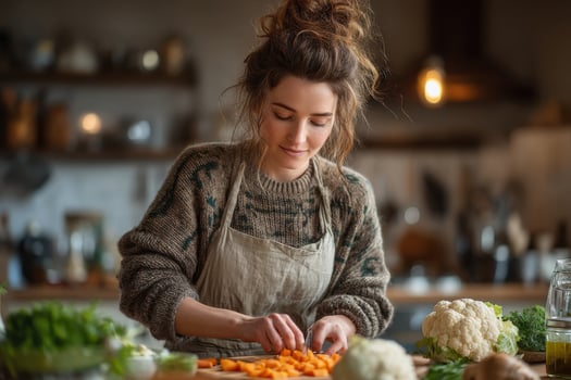 A woman is preparing vegetables in the kitchen photo