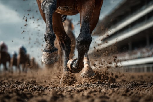 A horse running on a dirt track photo