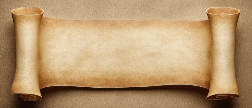 The aged parchment scroll resting on a textured background for creative designs. photo