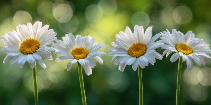The Beautiful Daisies in a Lush Green Background with Bokeh Effect photo