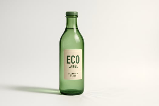 Recycled Glass Bottle with Eco Label for Sustainable Packaging photo