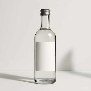 Clear Glass Bottle with Blank Label on White Background photo