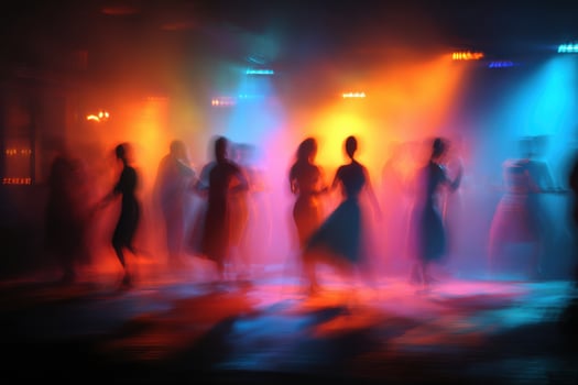 A group of people dancing in a club photo
